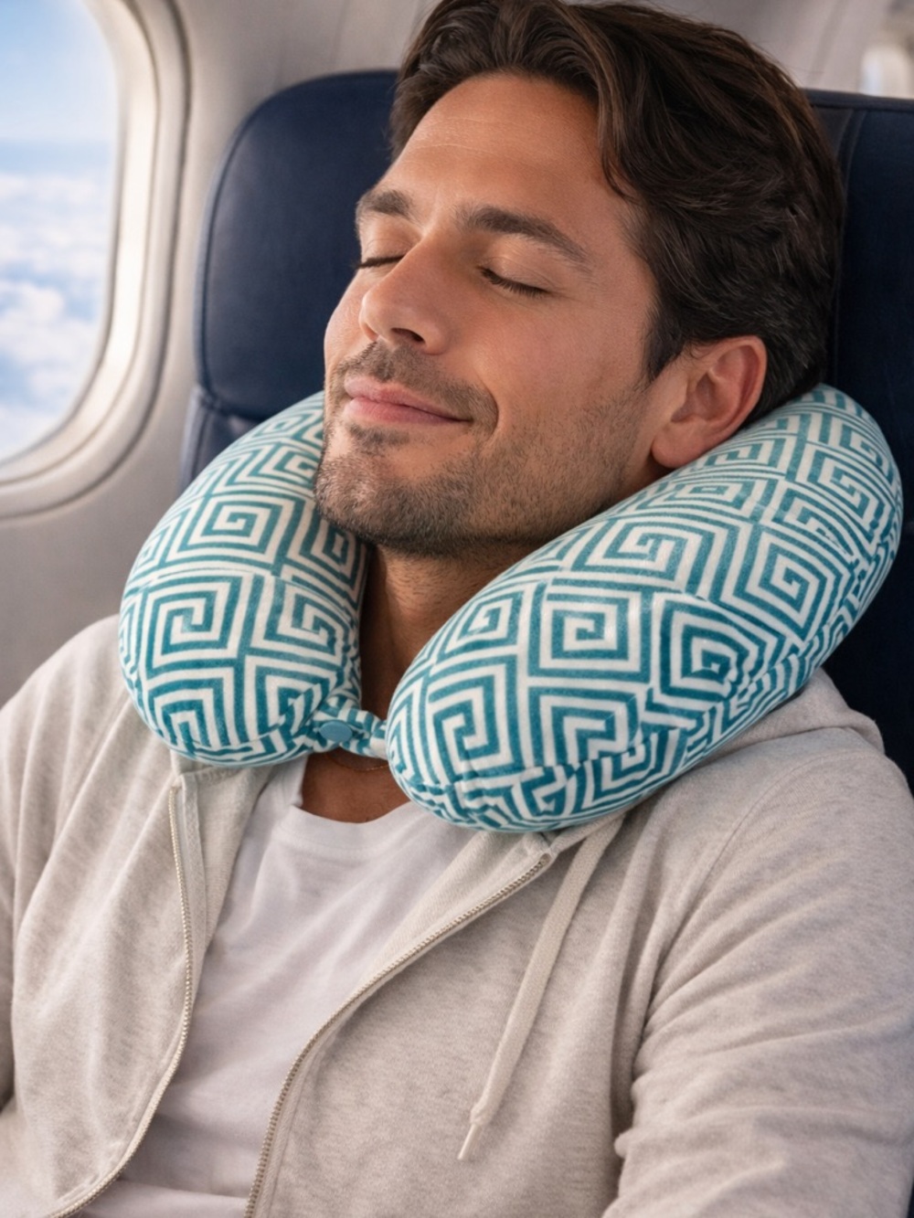 Soft Travel Neck Pillows | Teal Geometric | New
